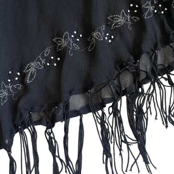 sheer black flowy embroidered skirt with fringe tassels fits XS/S - Picture 7 of 8